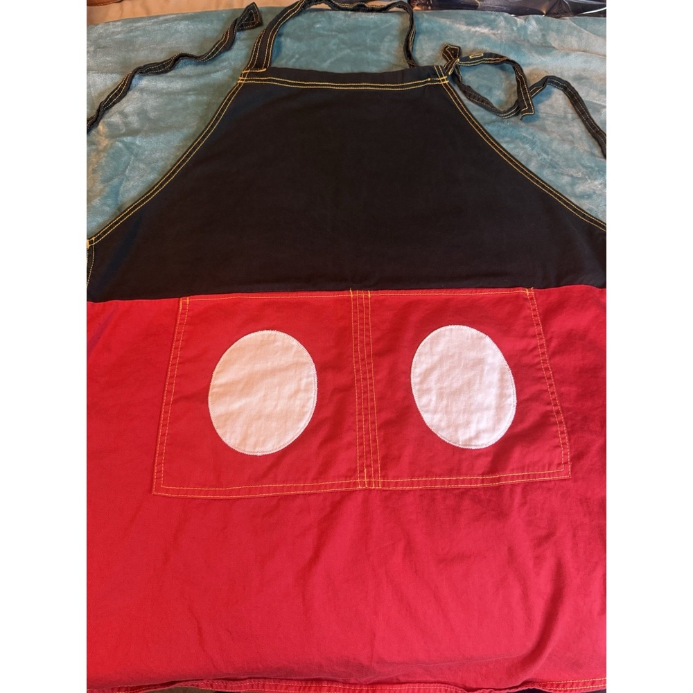 Disney Mickey Mouse Apron Black Red Yellow Stitching One Size Adjustable